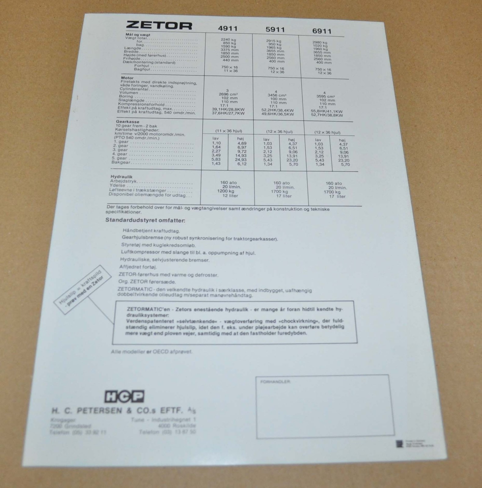1979 Zetor 4911 6911 5911 Tractor Specification Brochure Prospekt DK
