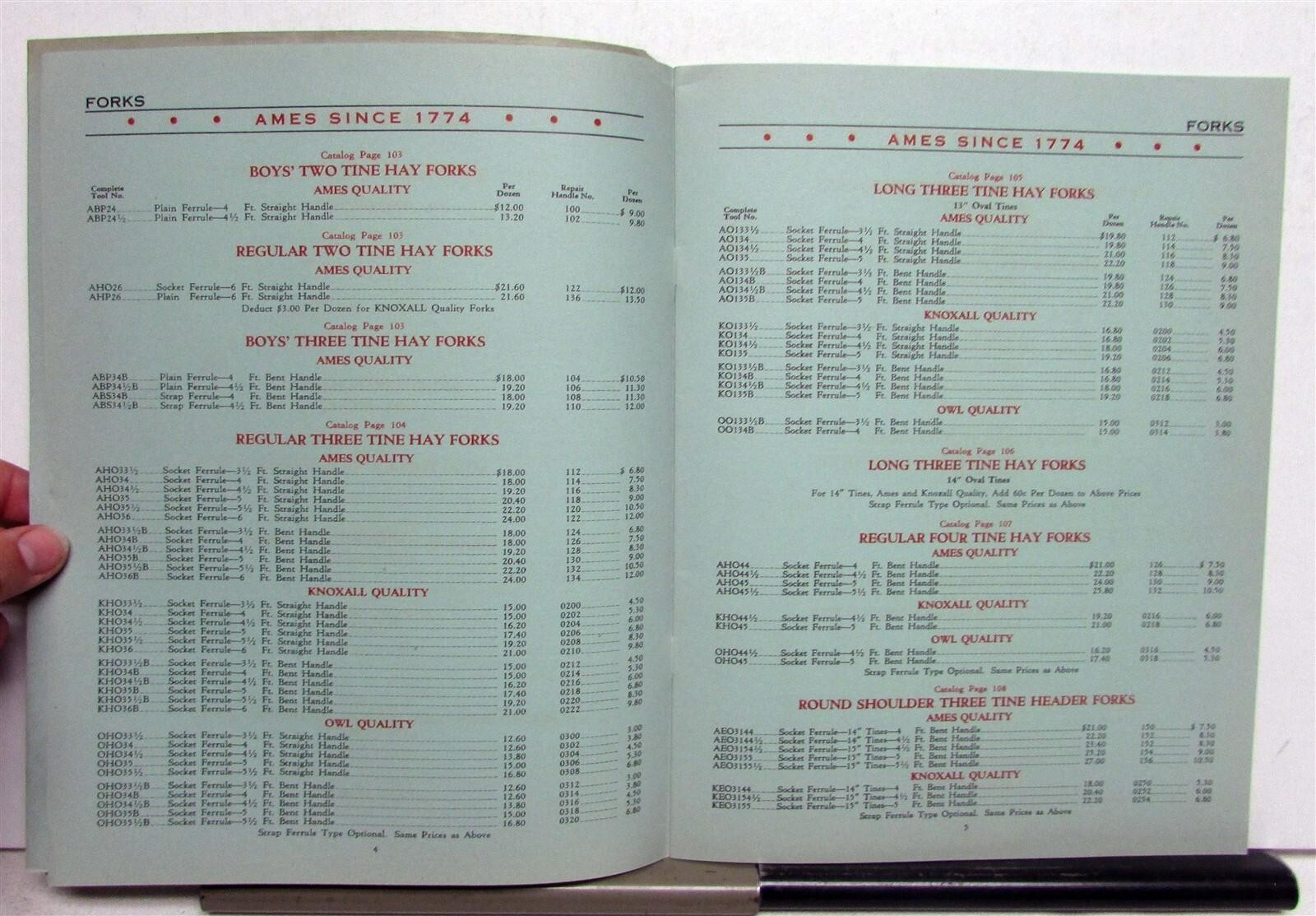 1939 Ames Baldwin Wyoming Forks Hoes Rakes Pricing Order Codes Sales Catalog