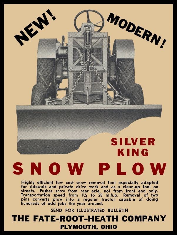 1935 Fate Root Heath Silver King Tractor Snow Plow NEW METAL SIGN: 9×12&Prime;