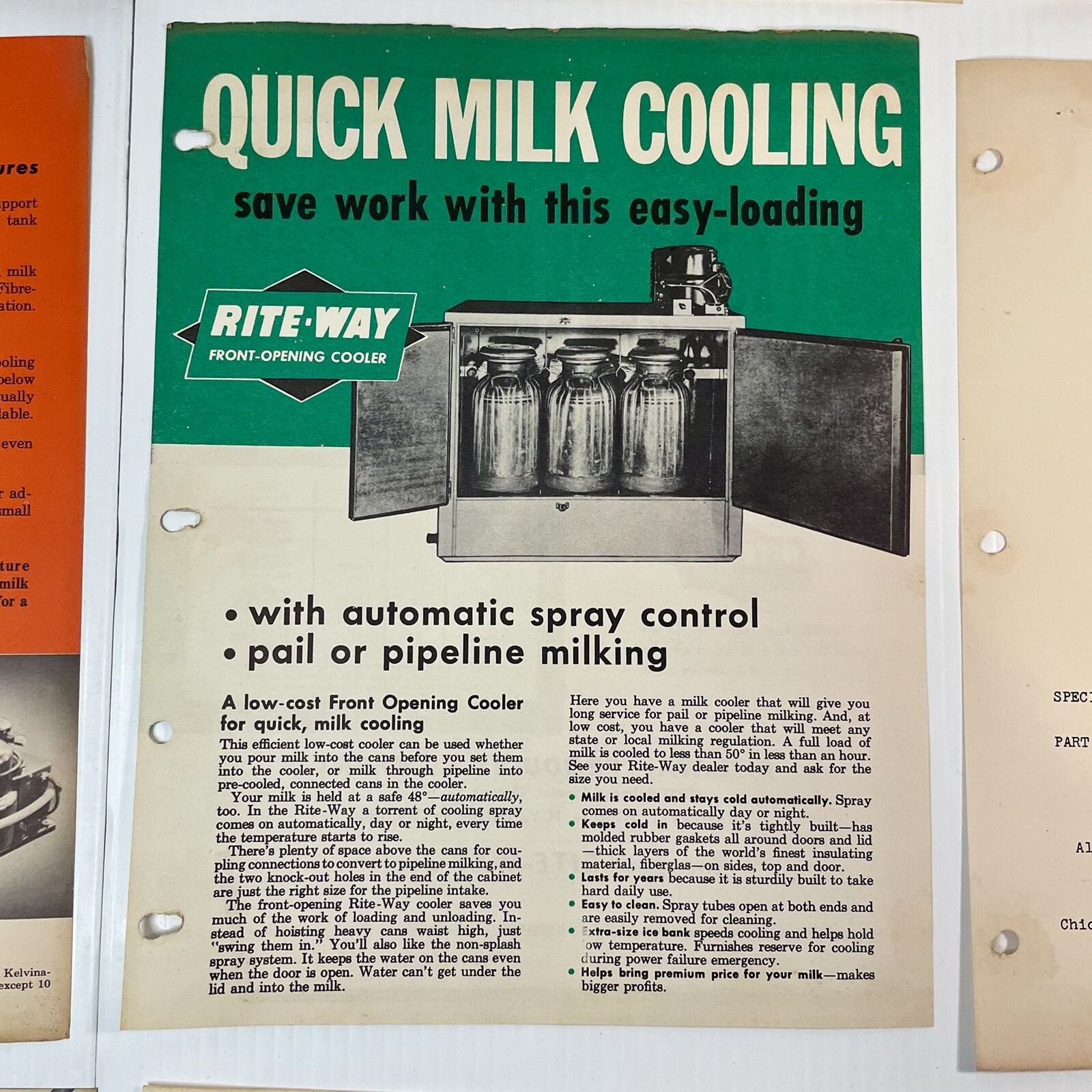 Rite-Way Dairy Farm Equipment Salesman Ads Memos Pamphlets 1950s lot 27 pieces