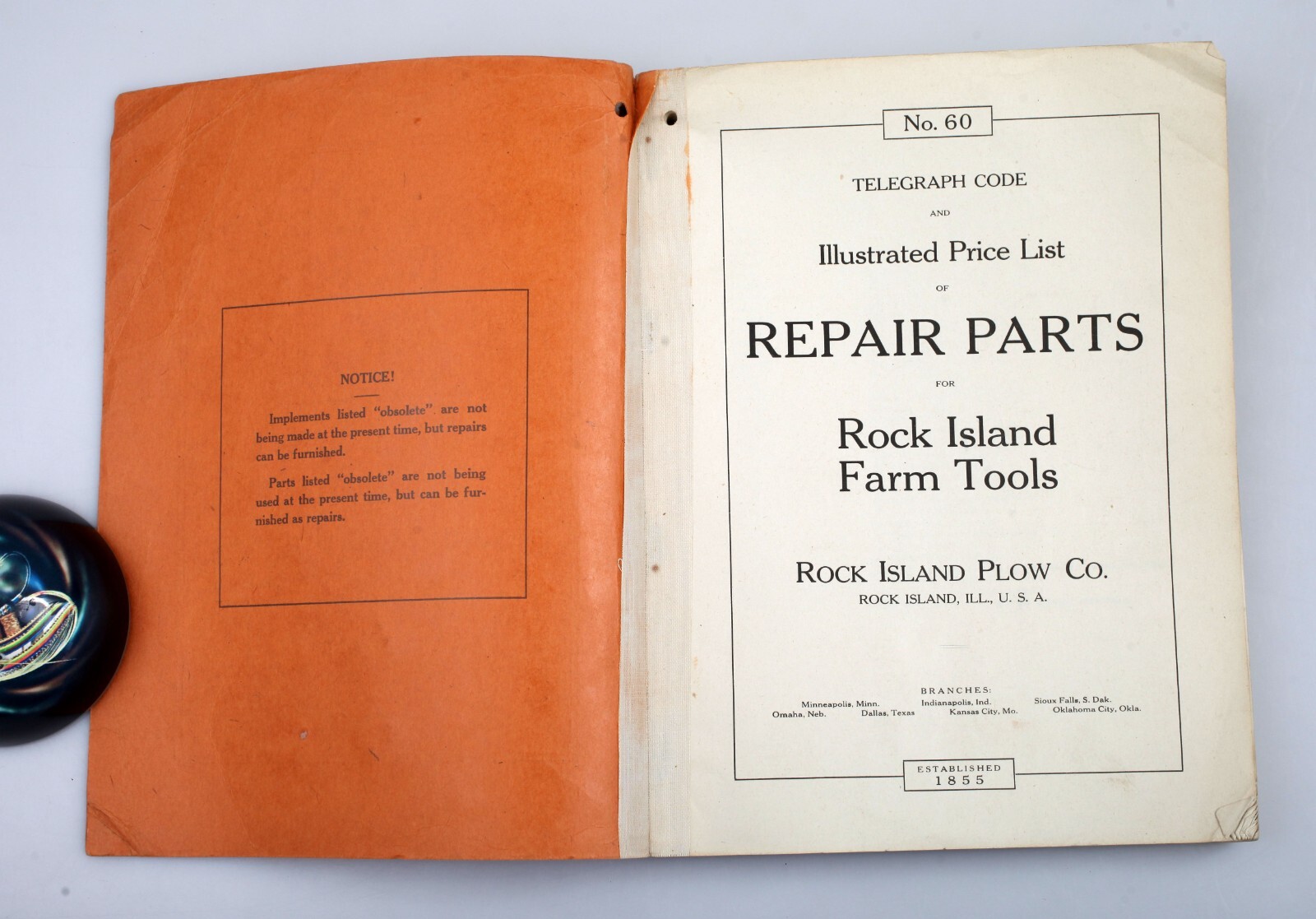 Vintage 1920 Rock Island Plow Repair Catalog No. 60