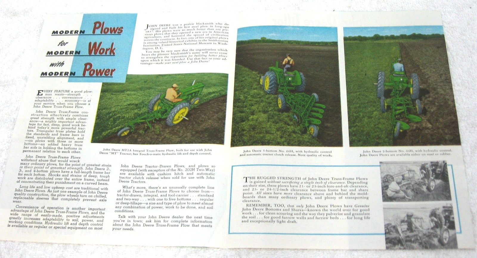 VINTAGE 1952 JOHN DEERE TRACTOR PLOW PLOWS BROCHURE FARM ADVERTISING