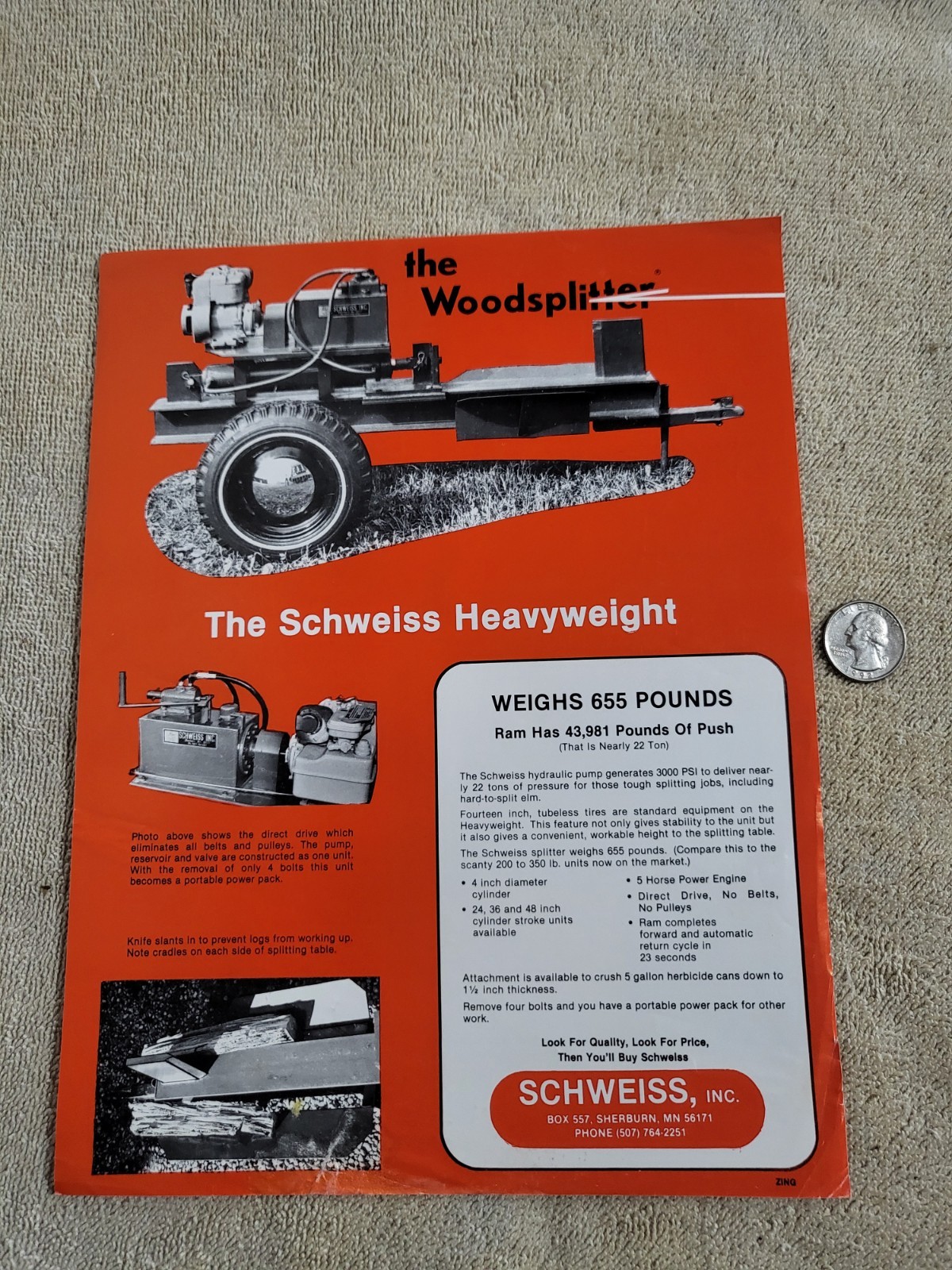 Vintage 1970s SCHWEISS SALES BROCHURE Wood Log Splitter Tractor Can Crusher