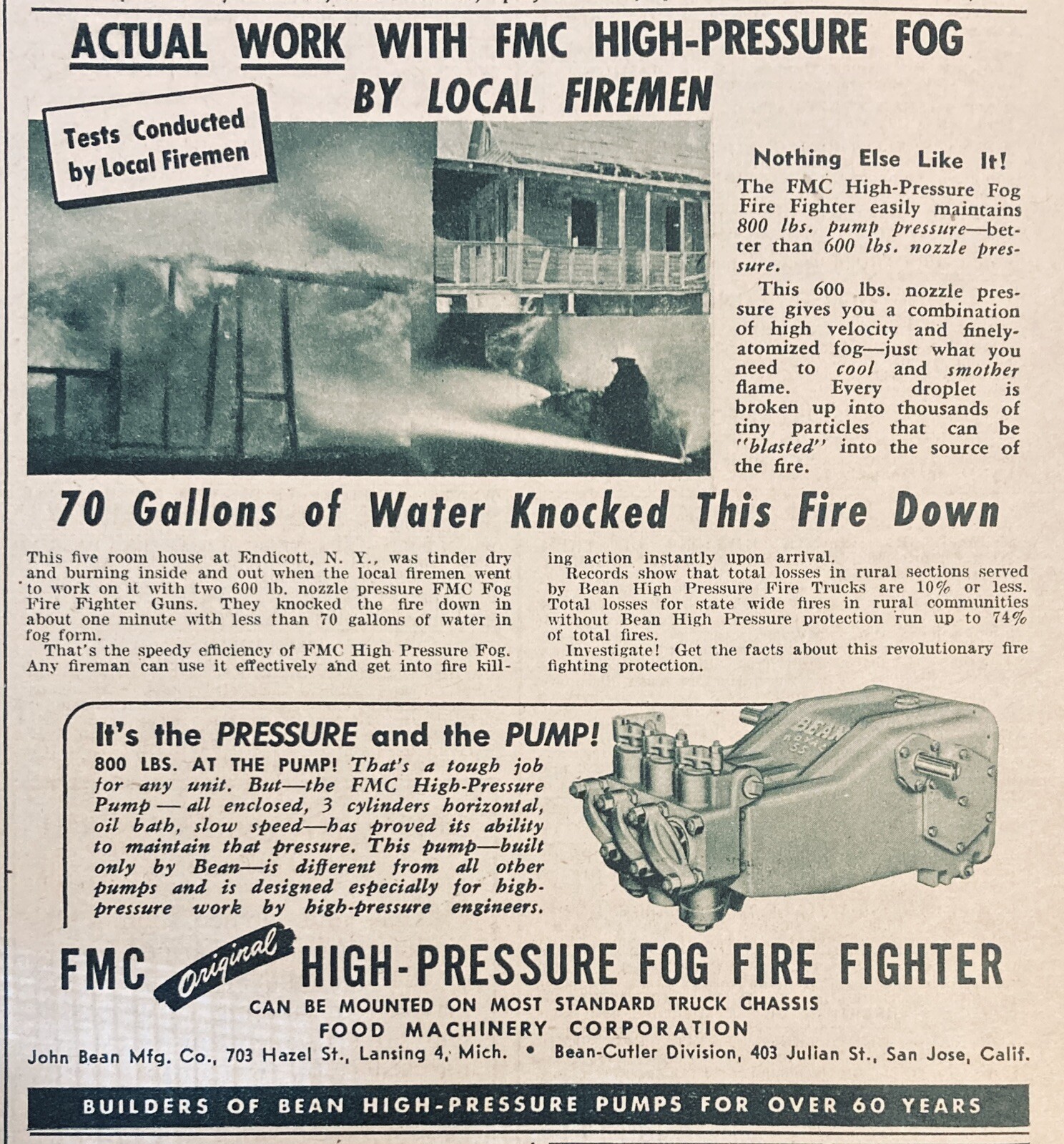 1945 AD.(XF8))~FMC FOOD MACHINERY CO. LANSING,MI. HIGH-PRESSURE FOG FIGHTER PUMP