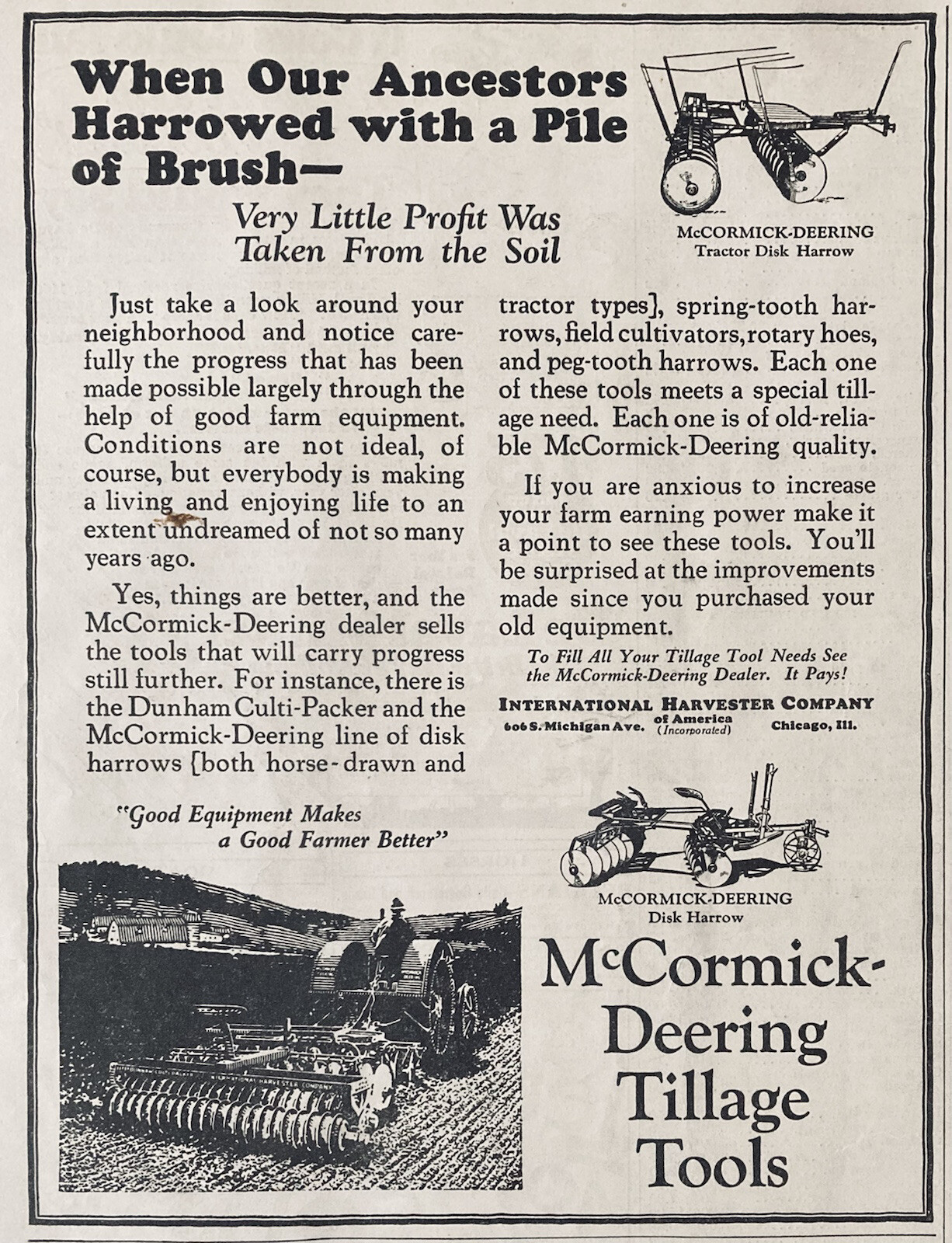1926 AD.(XG22)~INTERNATIONAL HARVESTER CO. MCCORMICK-DEERING TILLAGE TOOLS