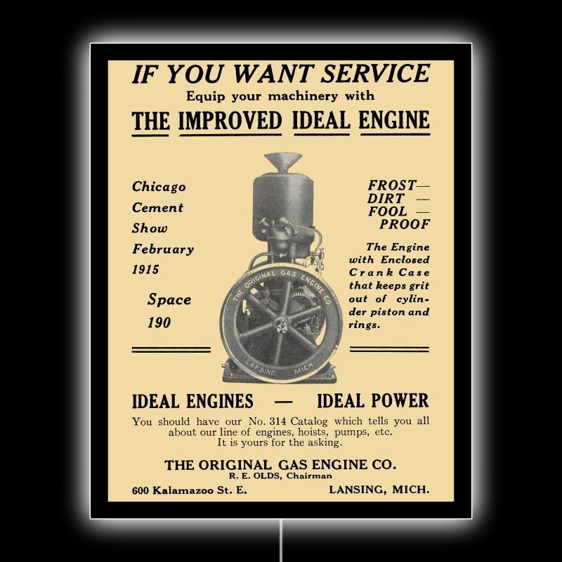 1914 OLDS Ideal by Original Gas Engine Co. NEW LED Hanging Lighted Sign: 18×23&Prime;