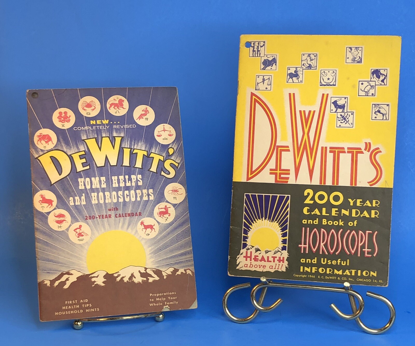 Set of 2 Vintage 1946 DeWitt&rsquo;s 200 Year Calendar Horoscope Book 40s Astrology
