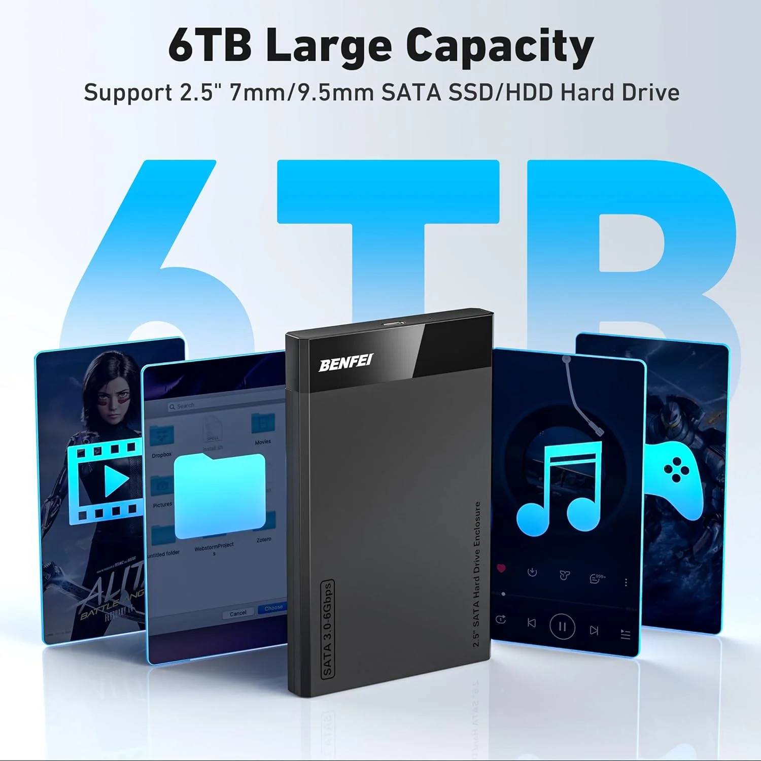 BENFEI 2.5 Inch SATA to USB Tool Free External Hard Drive Enclosure (6Gbps, Opti