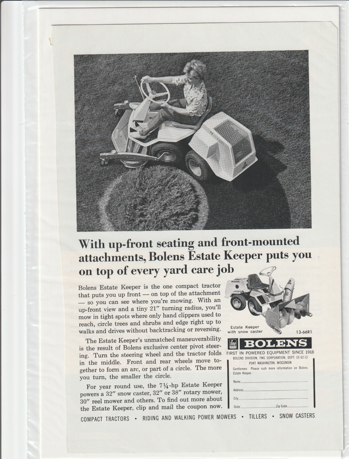 Original 1966 Bolens Estate Keeper Lawn Tractor Magazine Ad