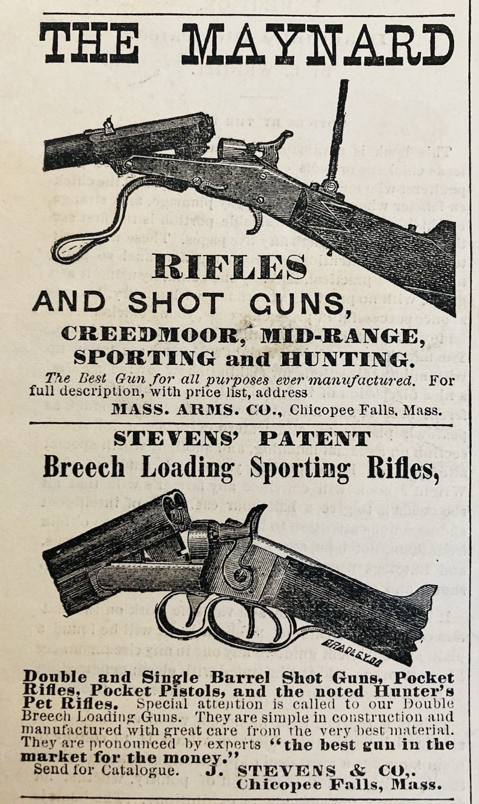 1879 AD.(XH87)~MASS. ARMS CO. & J. STEVENS CO. CHICOPEE FALLS, MASS. GUN MFG.