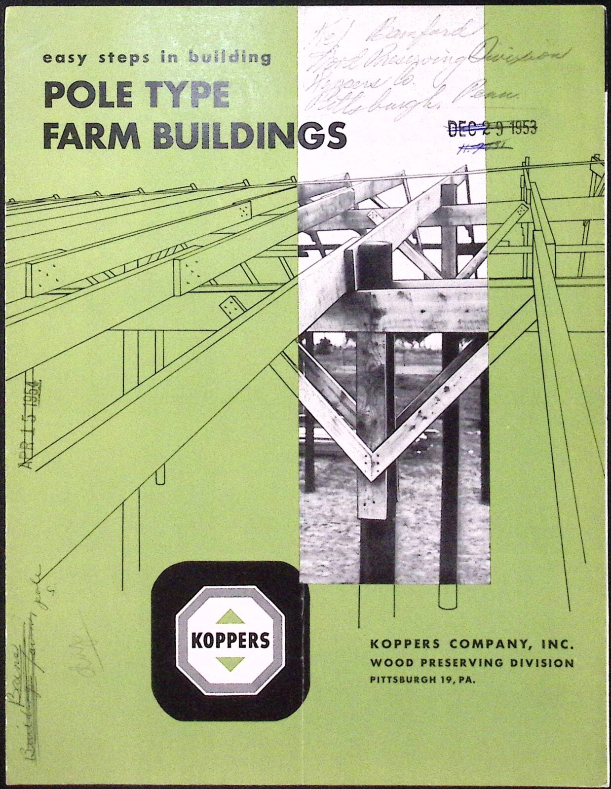 1953 Pole Type Farm Buildings Sales Brochure Koppers Co Pittsburgh PA