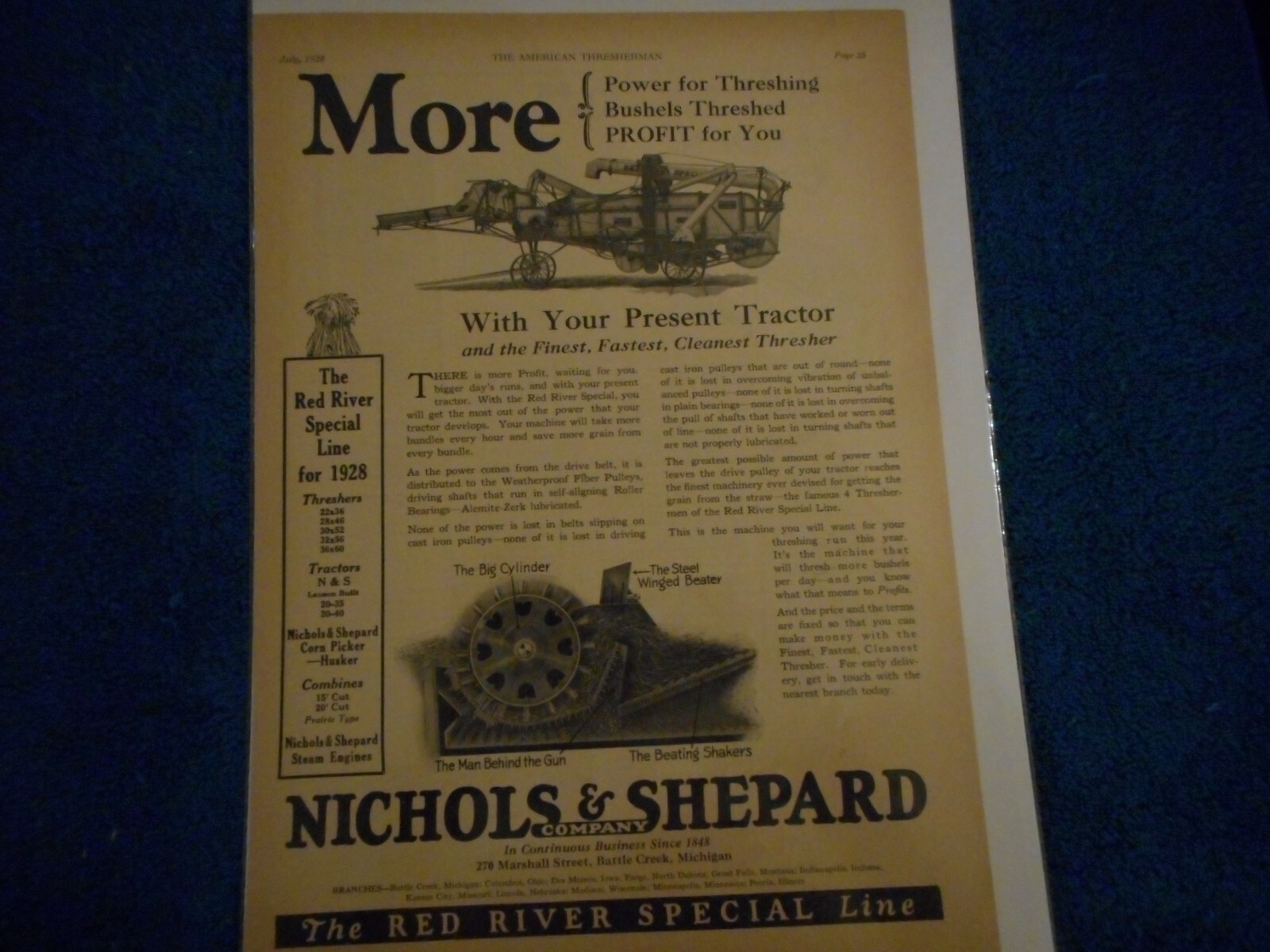 1928 Nichols & Shepard Print Advertisement: Red River Special Line Battle Creek