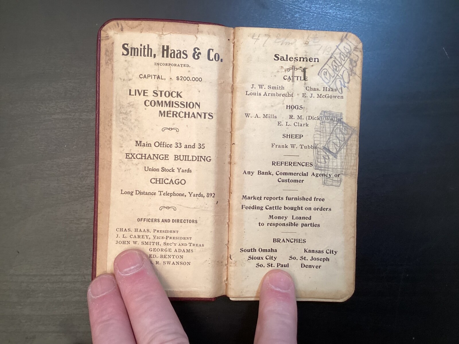 1901-02 Smith Haas Livestock Commission Memo Book Calendar Sioux City KC Chicago