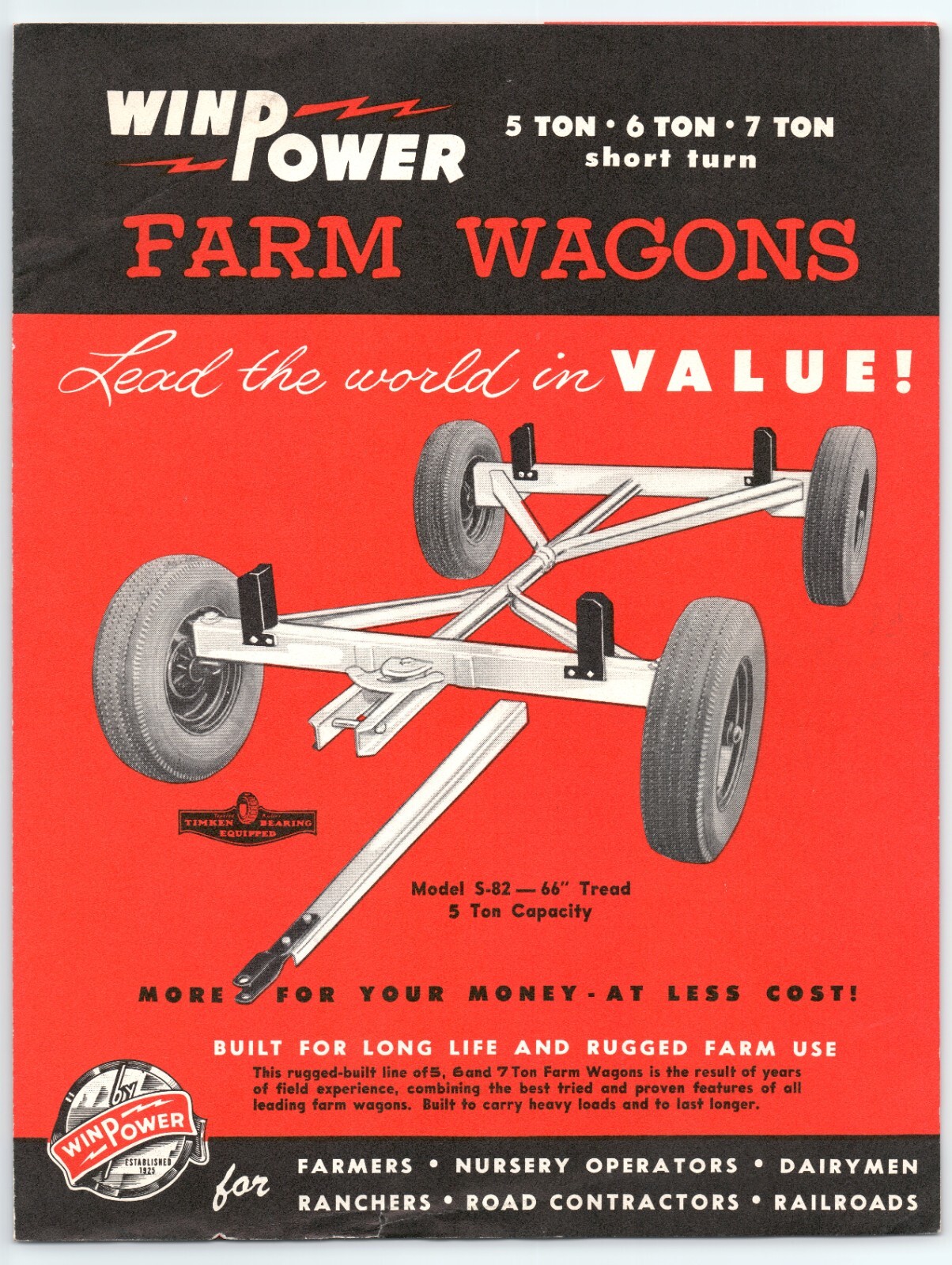 c.1950 WinPower Farm Wagons Catalog Brochure S-82 W-66 Roy Somers Brookville OH