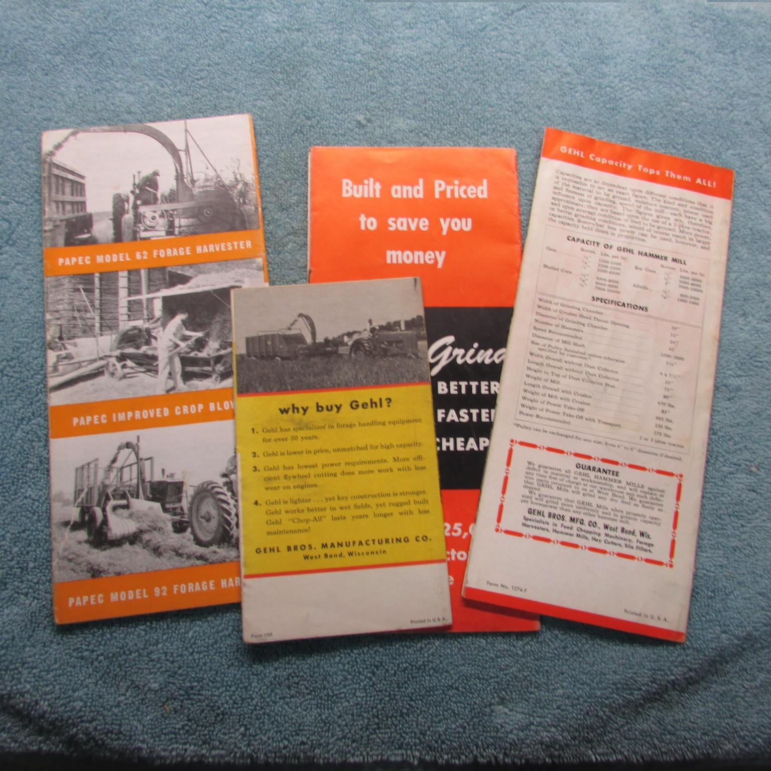 Gehl & Papec Brochure&rsquo;s: (4) Grind & Chop All & Crop Blower & Hammer Mills