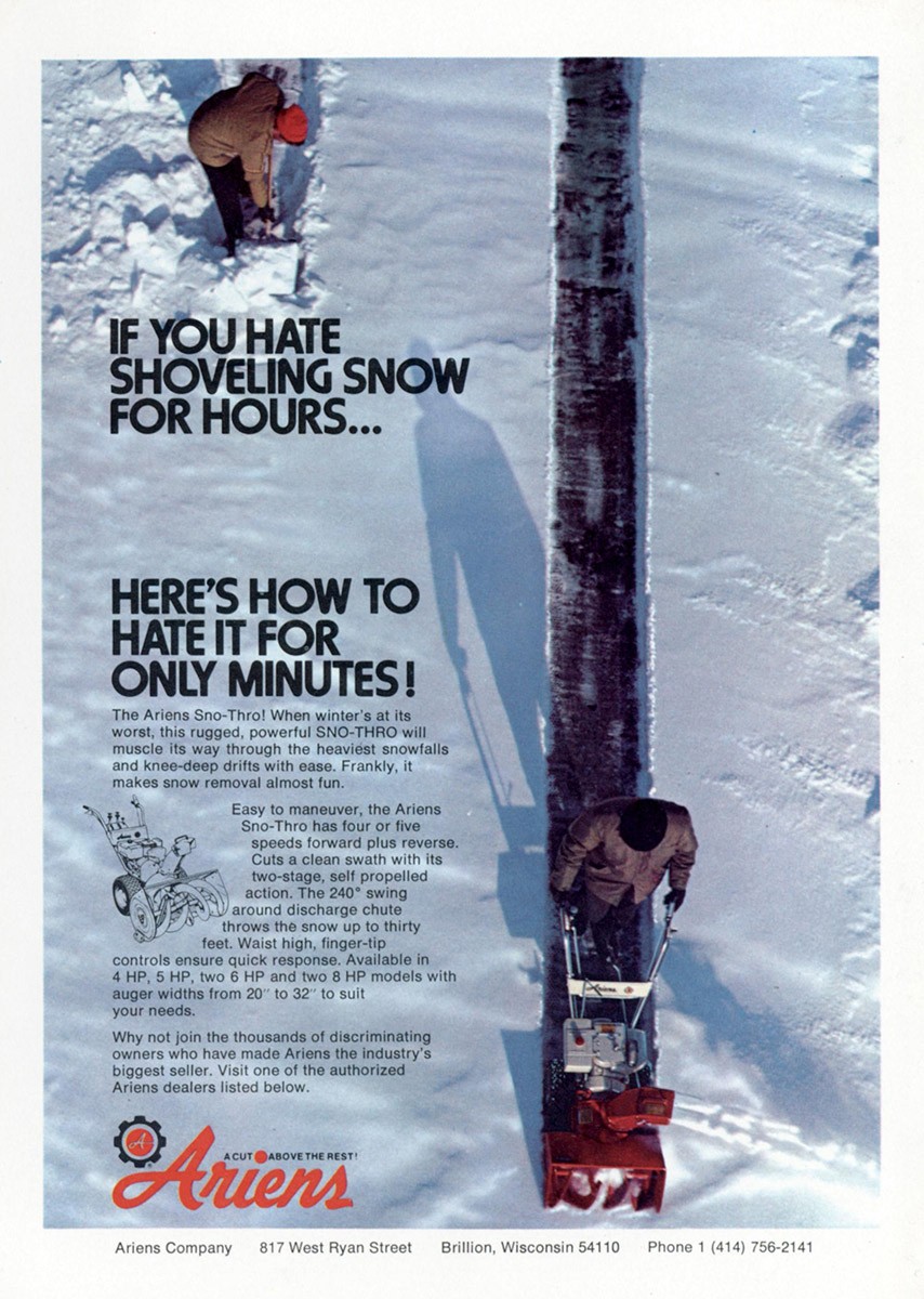 1974 Ariens: If You Hate Shoveling Snow for Hours Vintage Print Ad