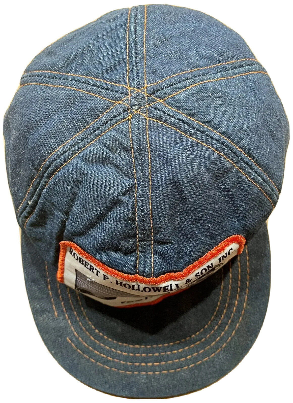 1970s 1980s SUNBURY, NC, ROBERT P. HOLLOWELL BLUE DENIM TRUCKER BASEBALL CAP