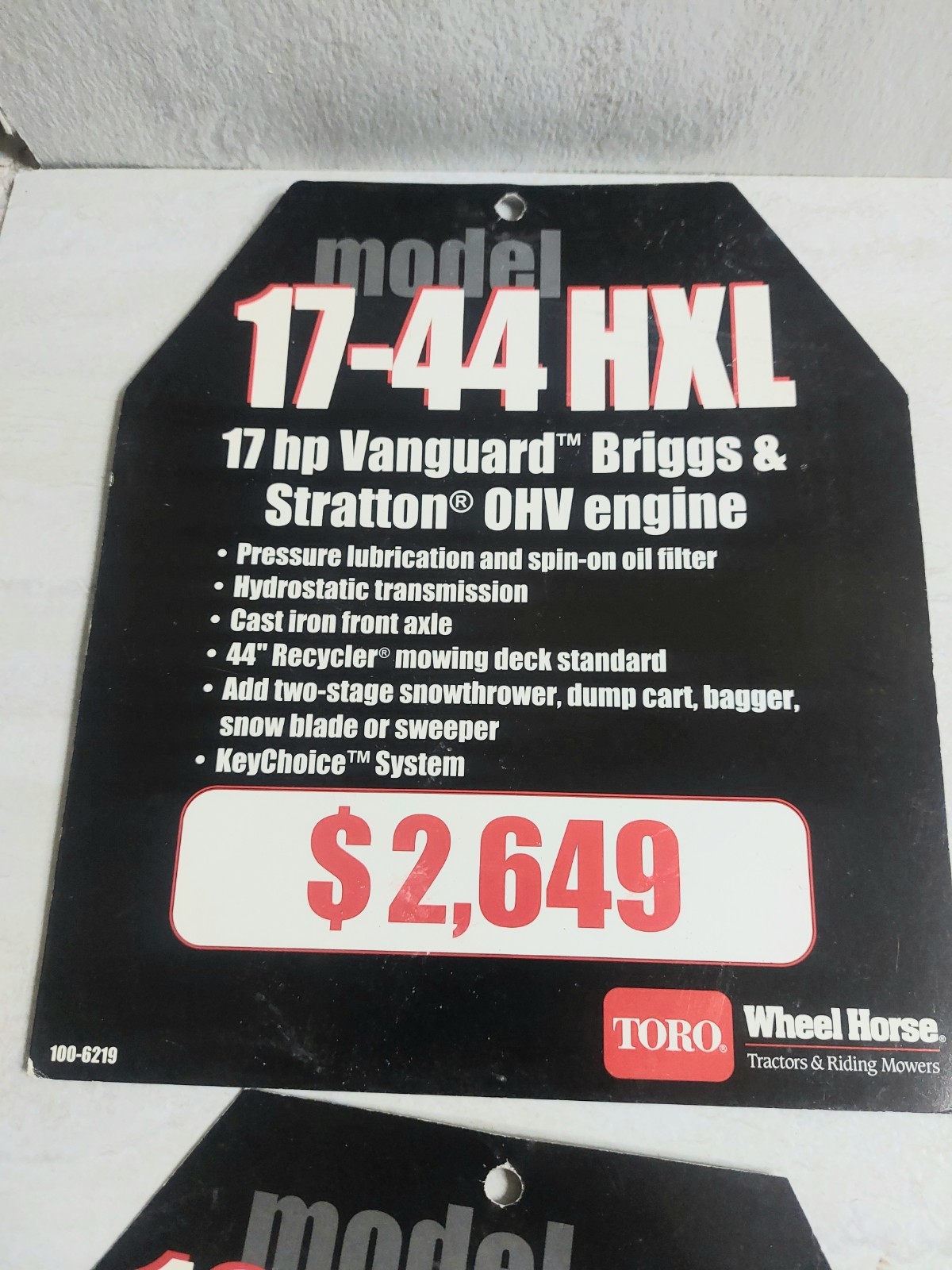 NOS Wheel Horse Dealer Price Tag Sale Hanger Tag 1990&rsquo;s