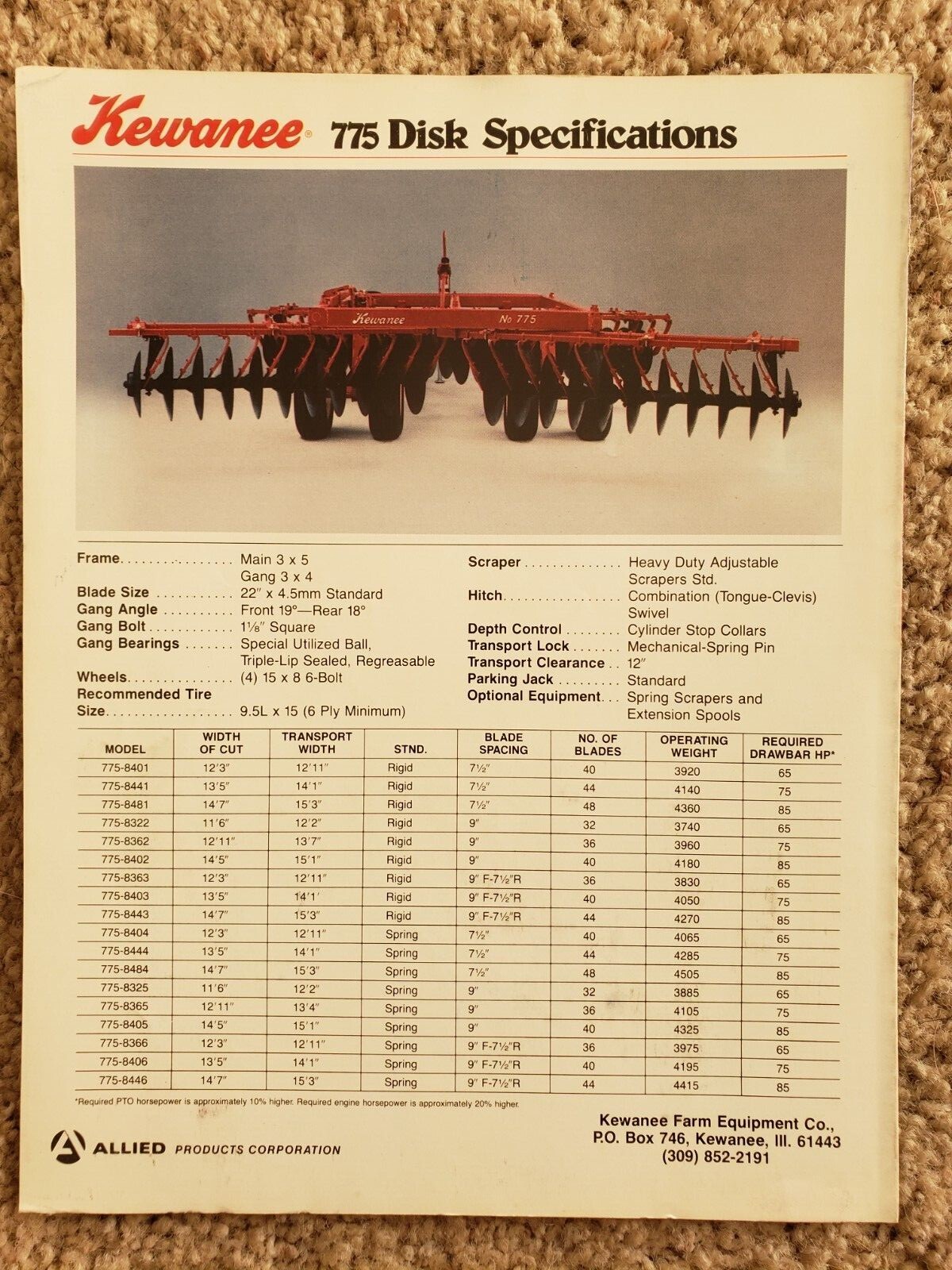 Kewanee 775 Disk Sales Brochure H