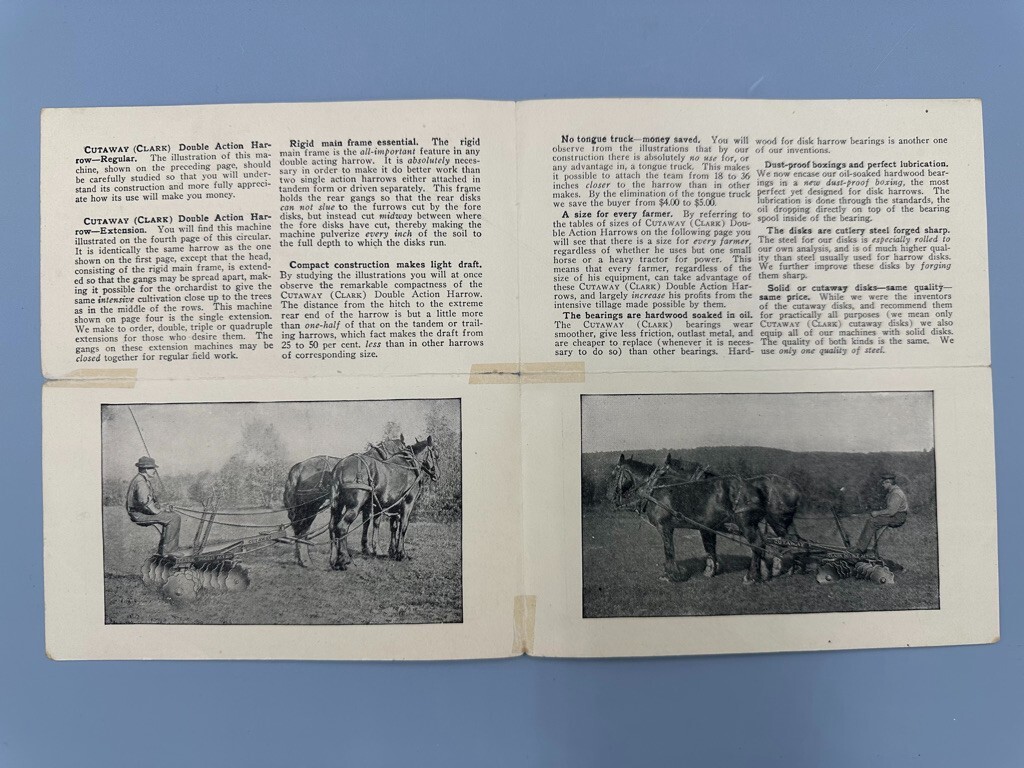 c 1900 Horse Pulled Cutaway Harrow FARM ADVERTISING Brochure HIGGANUM CT