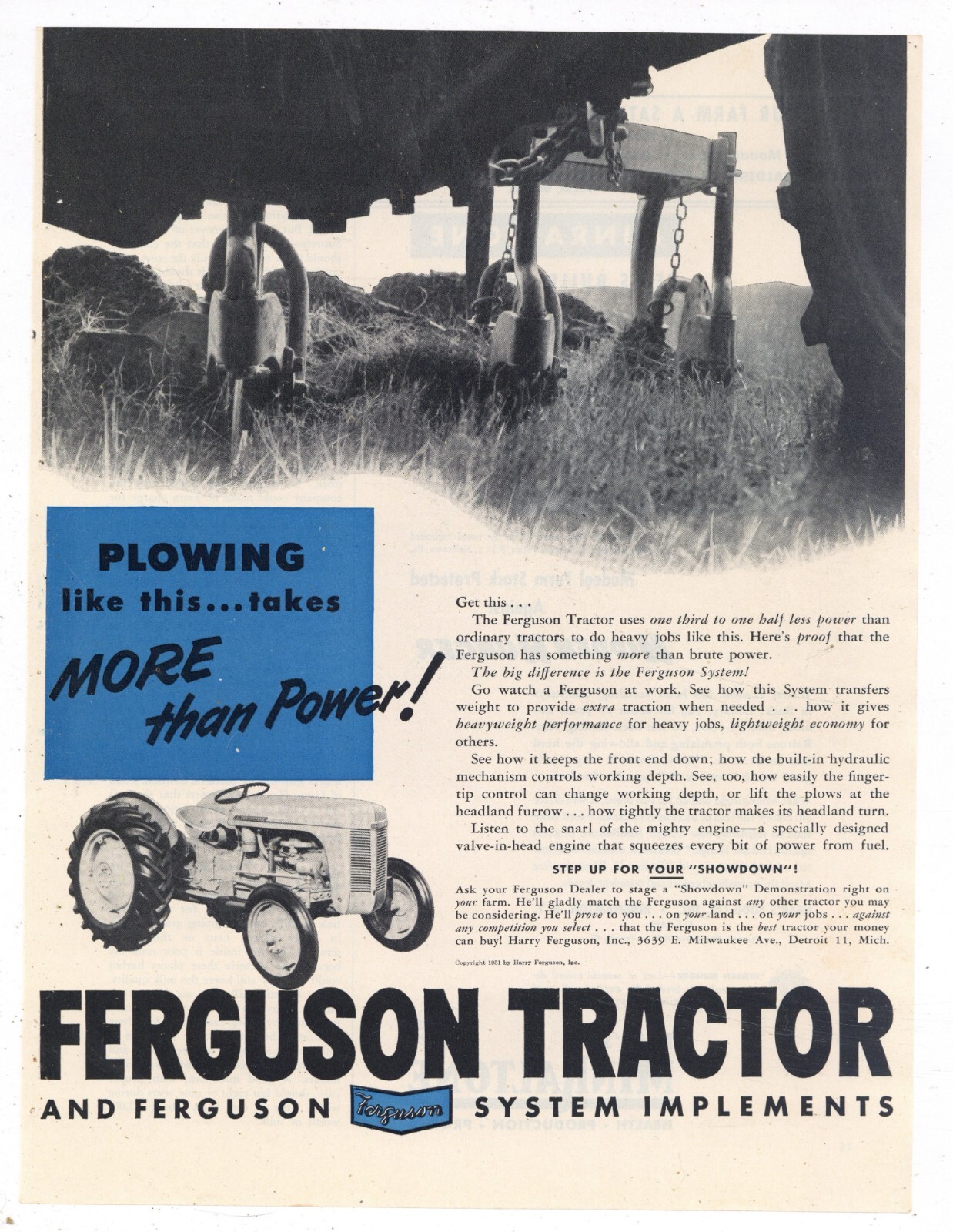 1951 Ferguson Tractor Ad: Ferguson System of Plowing – Ferguson Implements