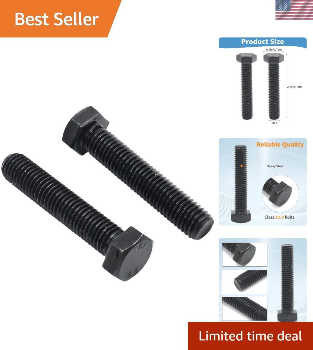 Durable M12 Torsion Key Adjustment Bolts – Black Alloy Steel for Chevy Models