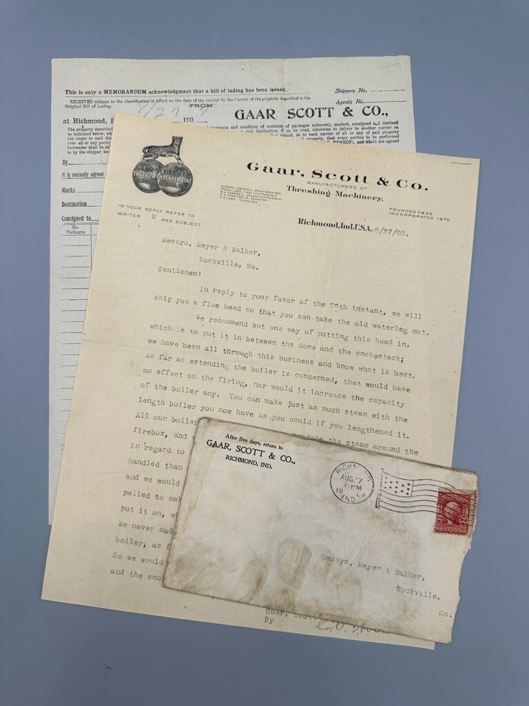 1908 GAAR SCOTT Co THRESHING Advertising FARM Postal Cover Antique RICHMOND IN
