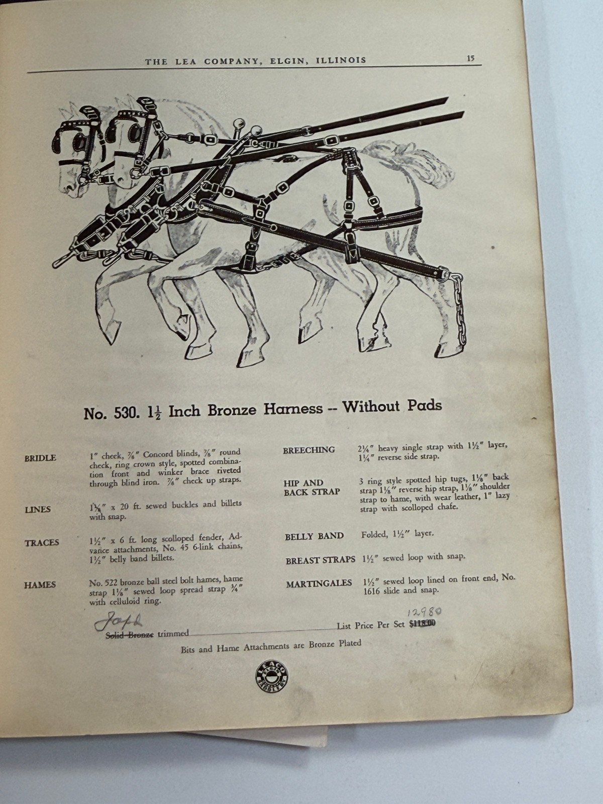RARE 1890 Lea Co Horse Harness & Implement Catalog Book Saddles Elgin Illinois