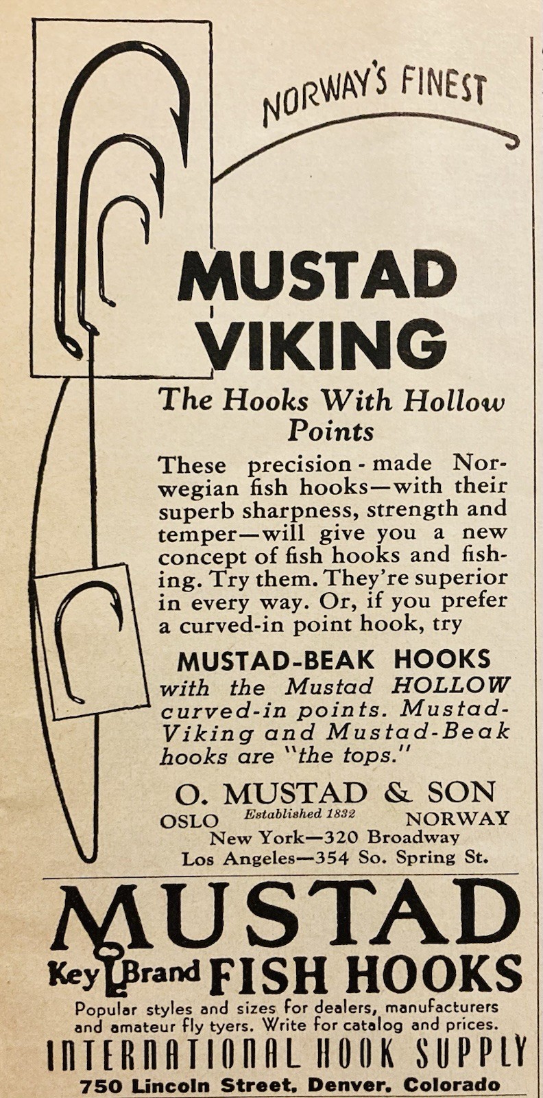 1951 AD.(PC6)~O. MUSTAD SON CO. OSLO, NORWAY. MUSTAD VIKING FISHING HOOKS