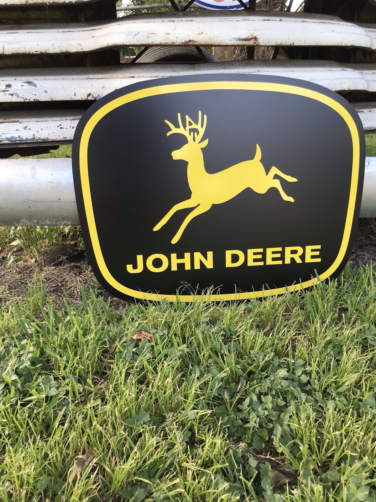 Antique Vintage Old Style John Deere Black And Yellow Farm Sign