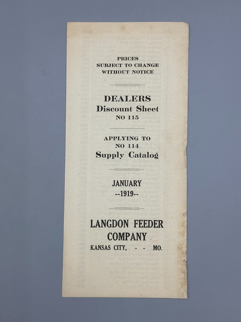 1919 LANGDON FEEDER Kansas City Missouri FARM Advertise Postal Cover Price List