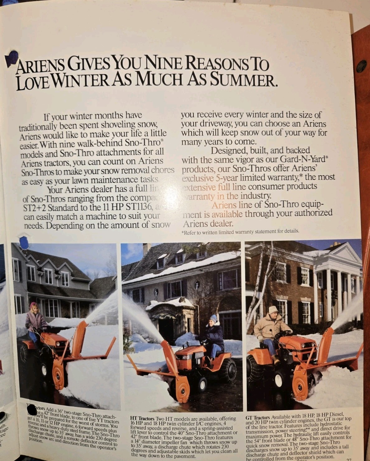 1987 ARIENS DEALERSHIP ADVERTISING BROCHURES SNOW THROWERS