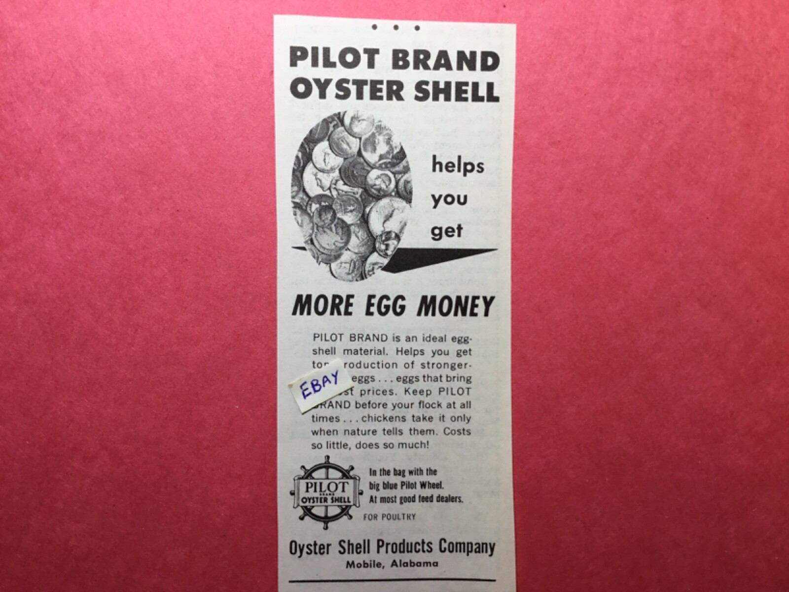 1960 Oyster Shell Products Company. Mobile AL. Pilot Brand Oyster Shell