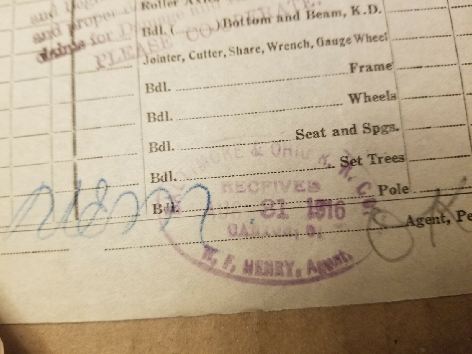 VTG AGRICULTURE ENVELOPE & RECEIPT. 1916. THE BUCHER AND GIBBS PLOW CO.