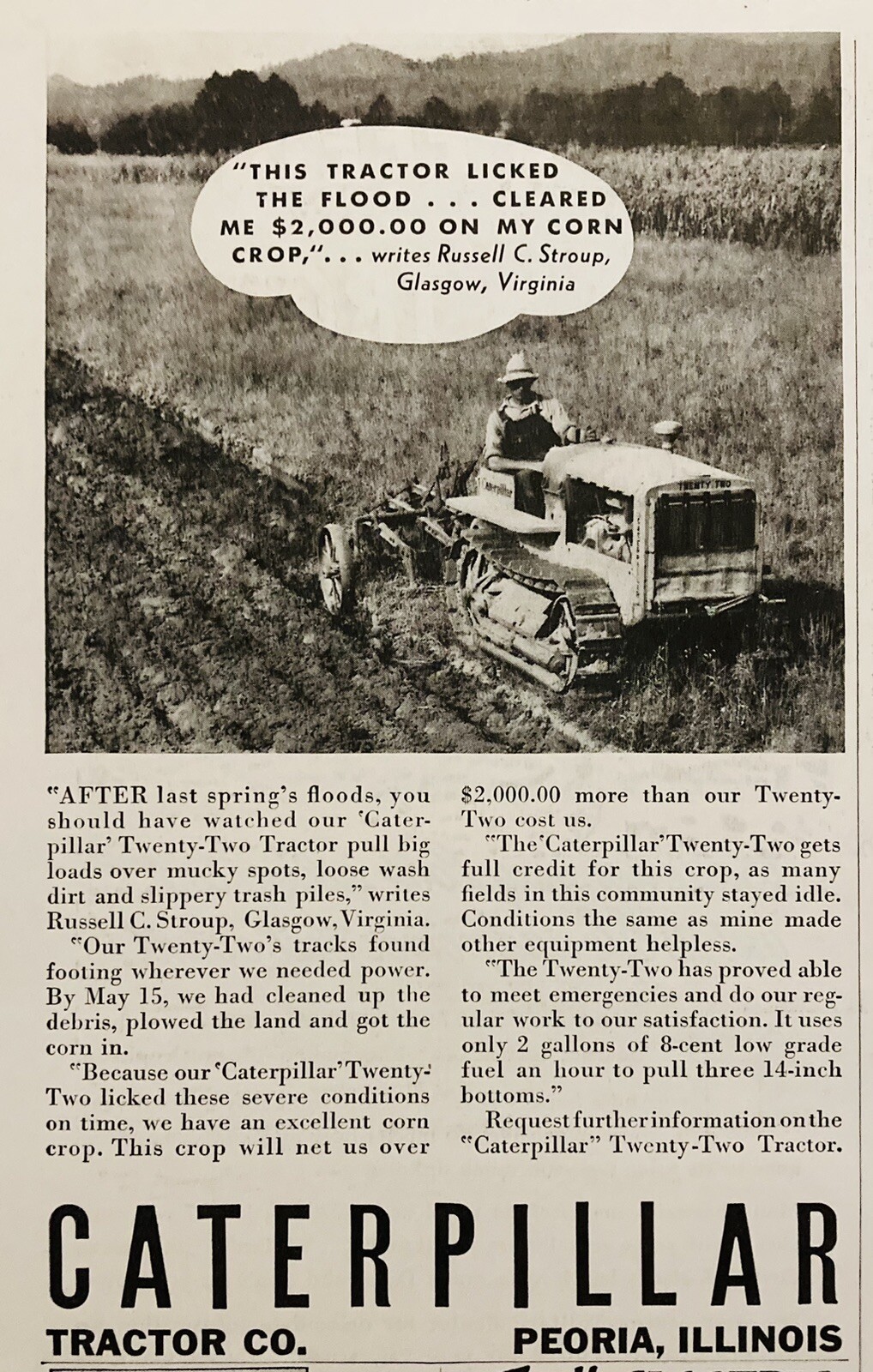 1936 AD.(XH70)~CATERPILLAR TRACTOR CO. PEORIA, ILL. CAT TWENTY-TWO TRACTOR