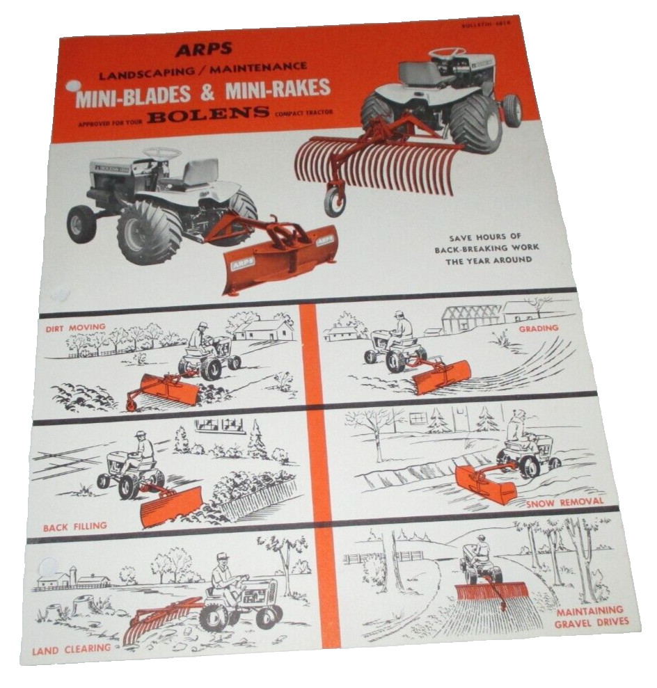 Bolens ARPS Mini Blades&Rakes for 1250 1050 850 Tractor Spec Sheet/Brochure 681B