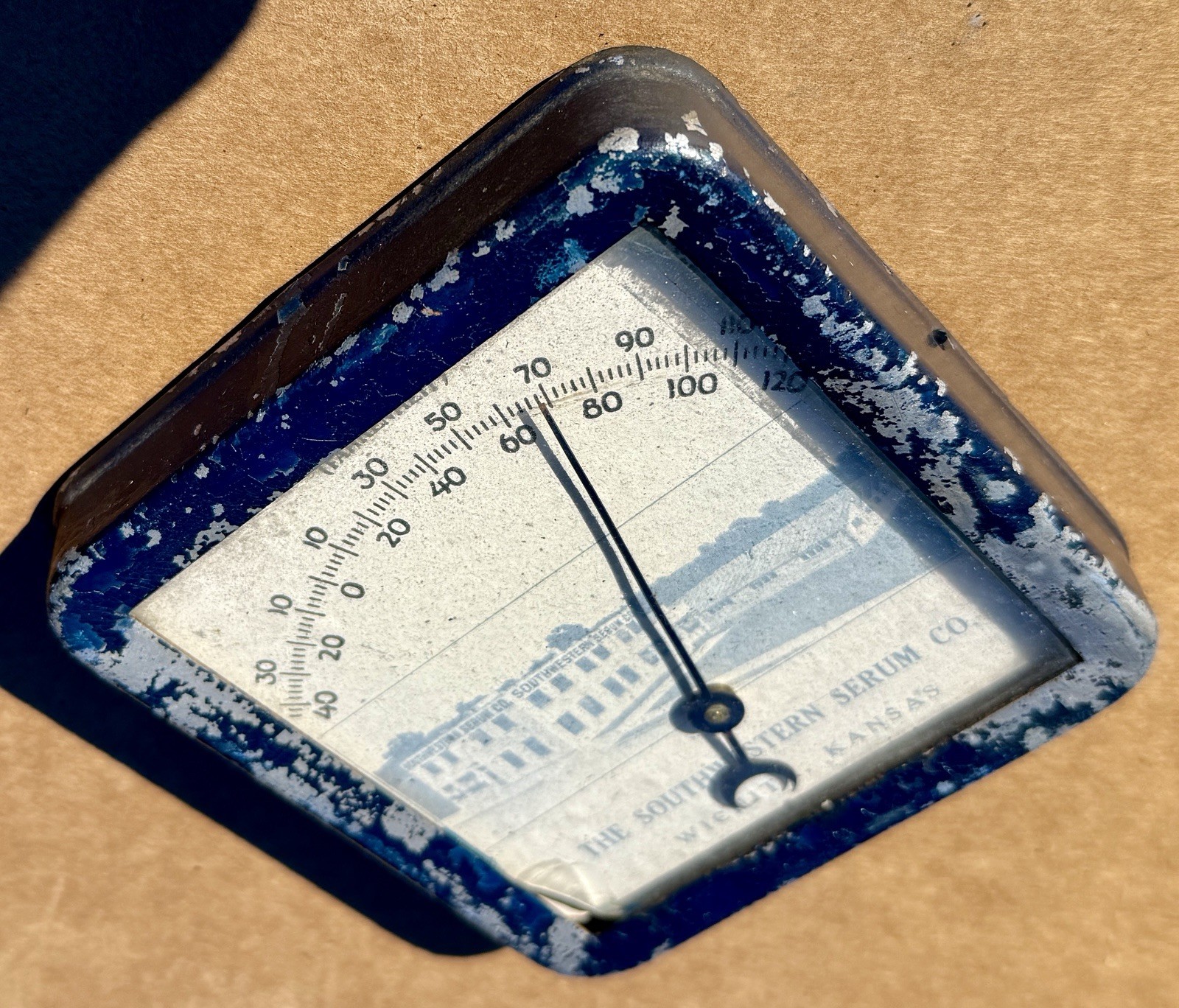 Vintage Southwestern Serum Co. Thermometer Metal Wichita Kansas Farm Agriculture
