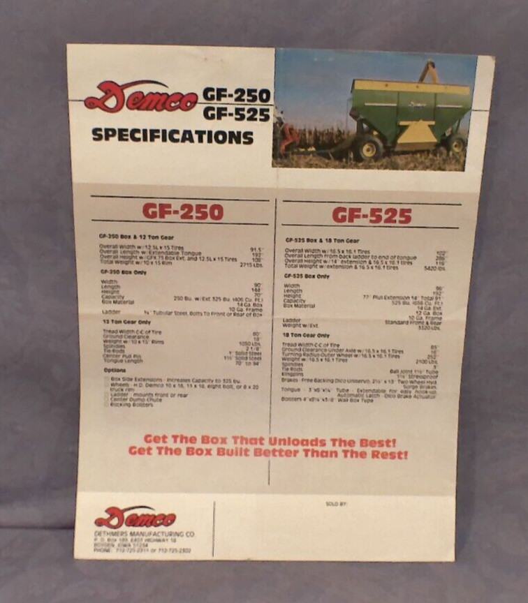 Demco GF-250 GF-525 Gravity Flow Wagons Sales Brochure