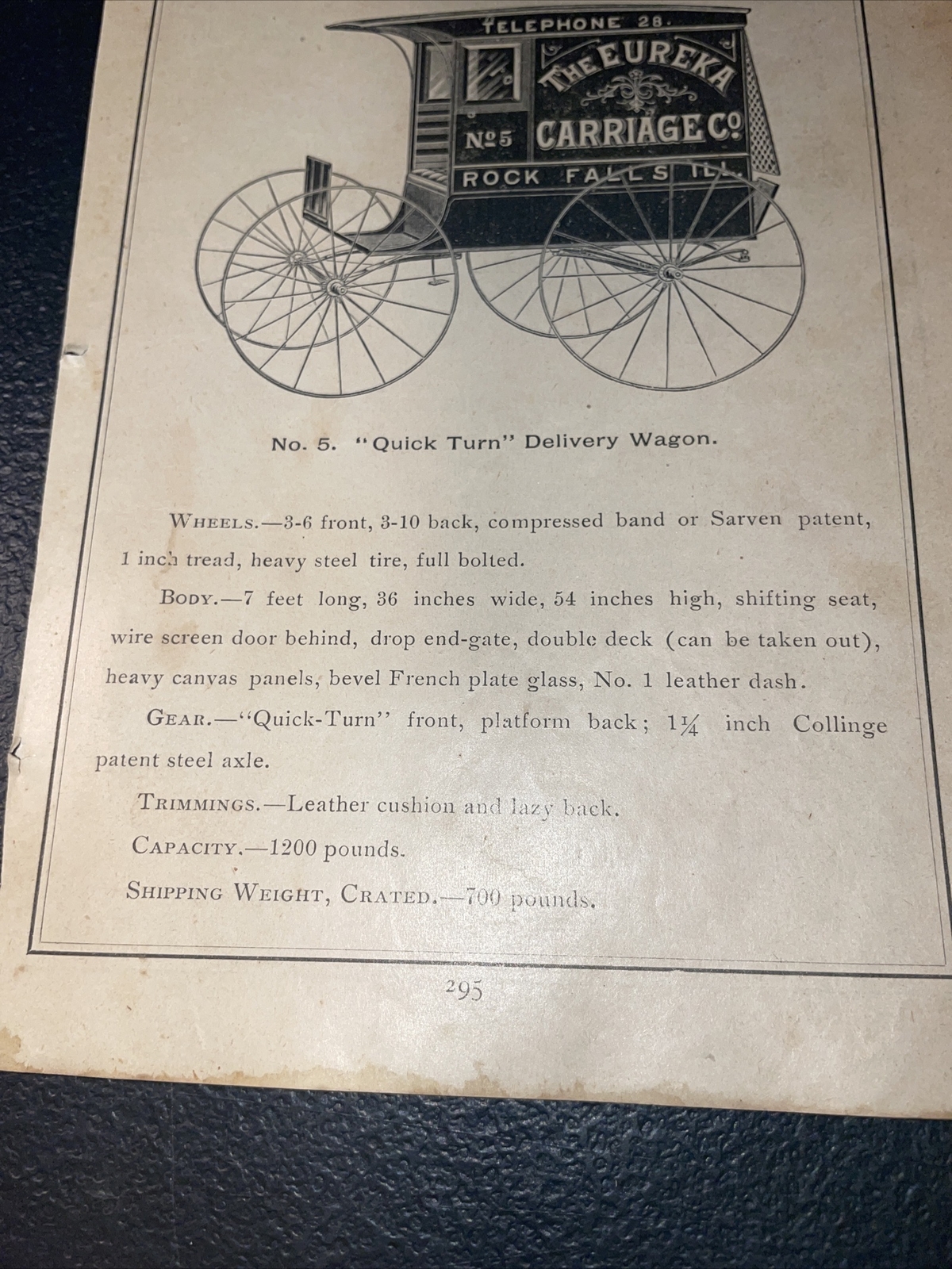 1891 Baldwin – Eureka Delivery Wagon – Farm Advertising – Rock Falls IL