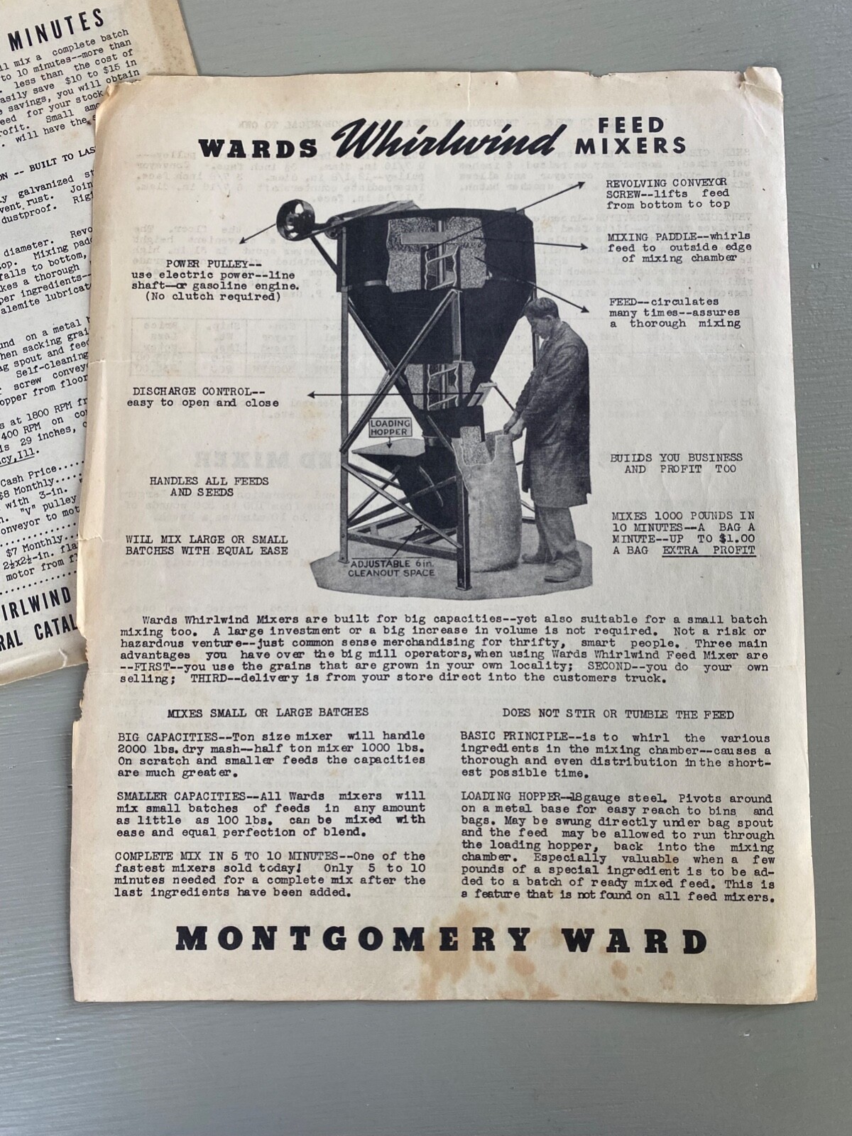 Vintage Montgomery Ward Whirlwind Farm Ag Feed Mixer Advertising Brochure Flyers