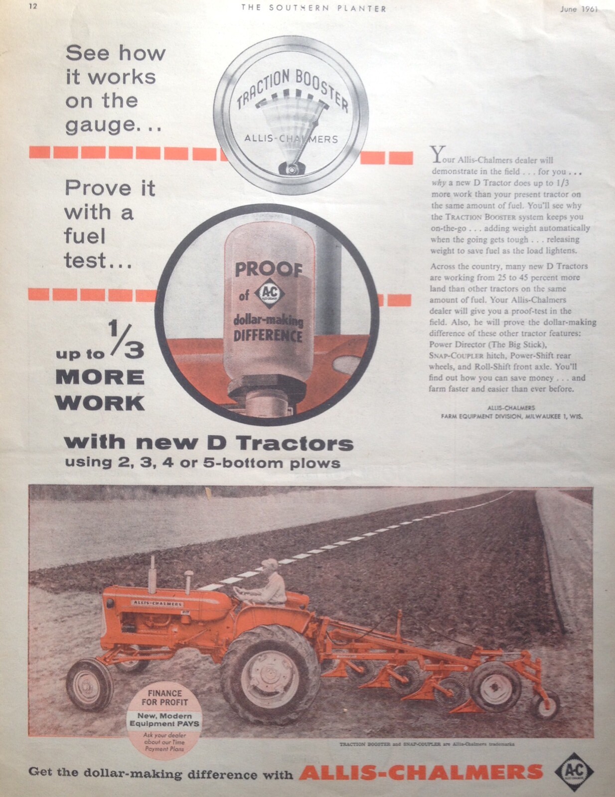 1961 AD(XF3)~ALLIS-CHALMERS CO. MILW., WIS. NEW « D » TRACTOR W/ TRACTION BOOSTER