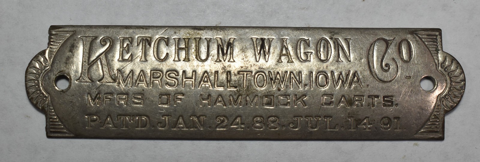 RARE Vintage Ketchum Wagon Marshalltown IA Hammock Carts Nameplate Badge Tag Sig