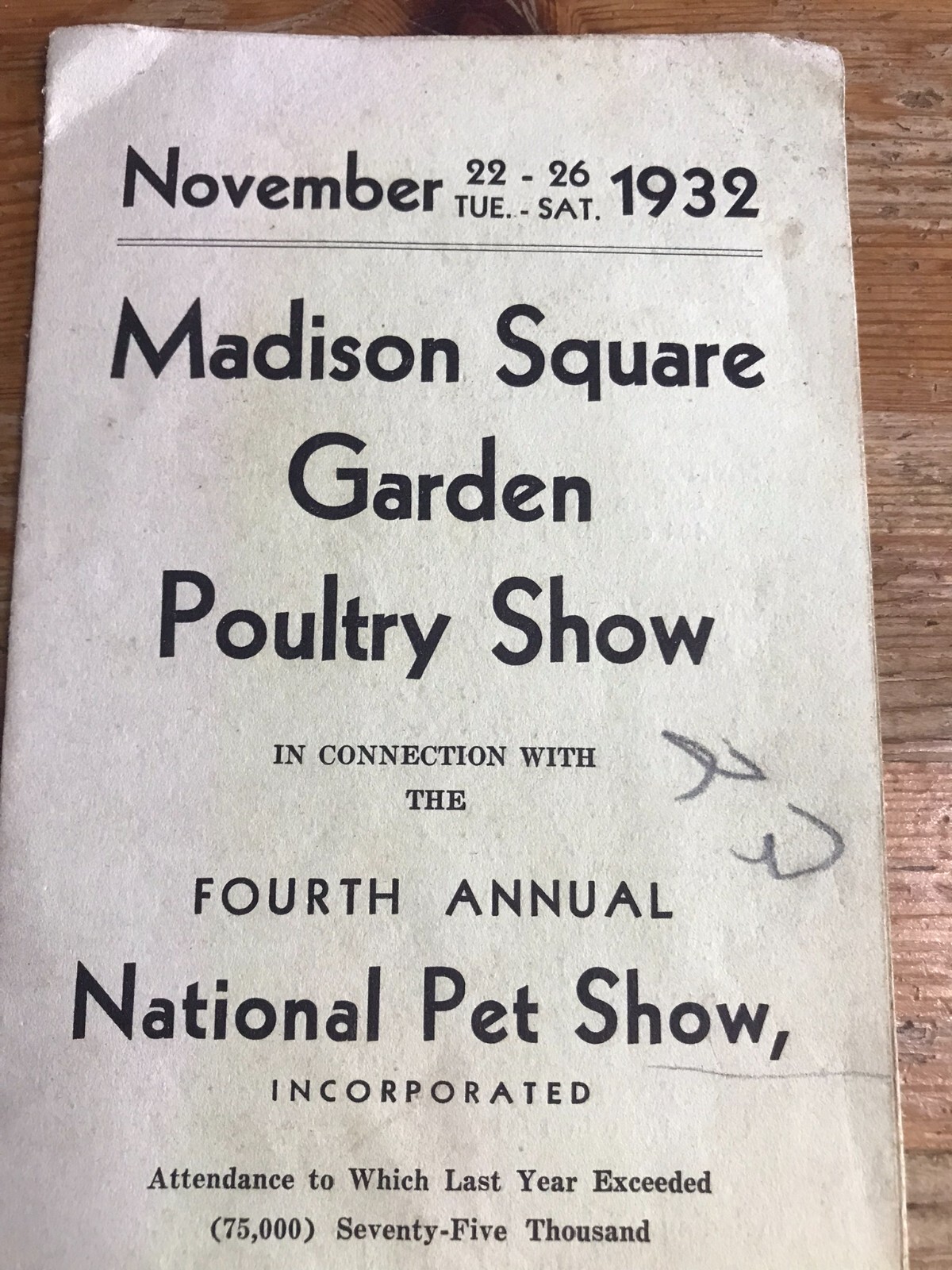 1932 Madison Square Garden Poultry Show National Pet Program VTG New York NYC