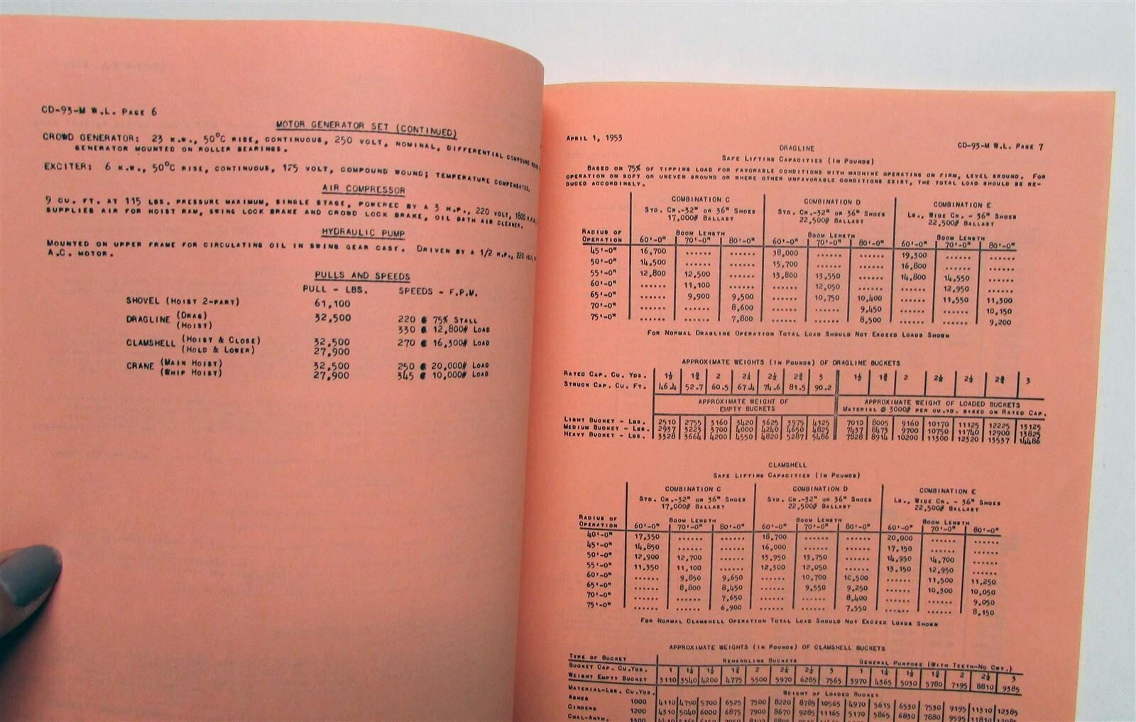 1953 Marion 93M Crawler Truck Specifications Construction Dealer Catalog