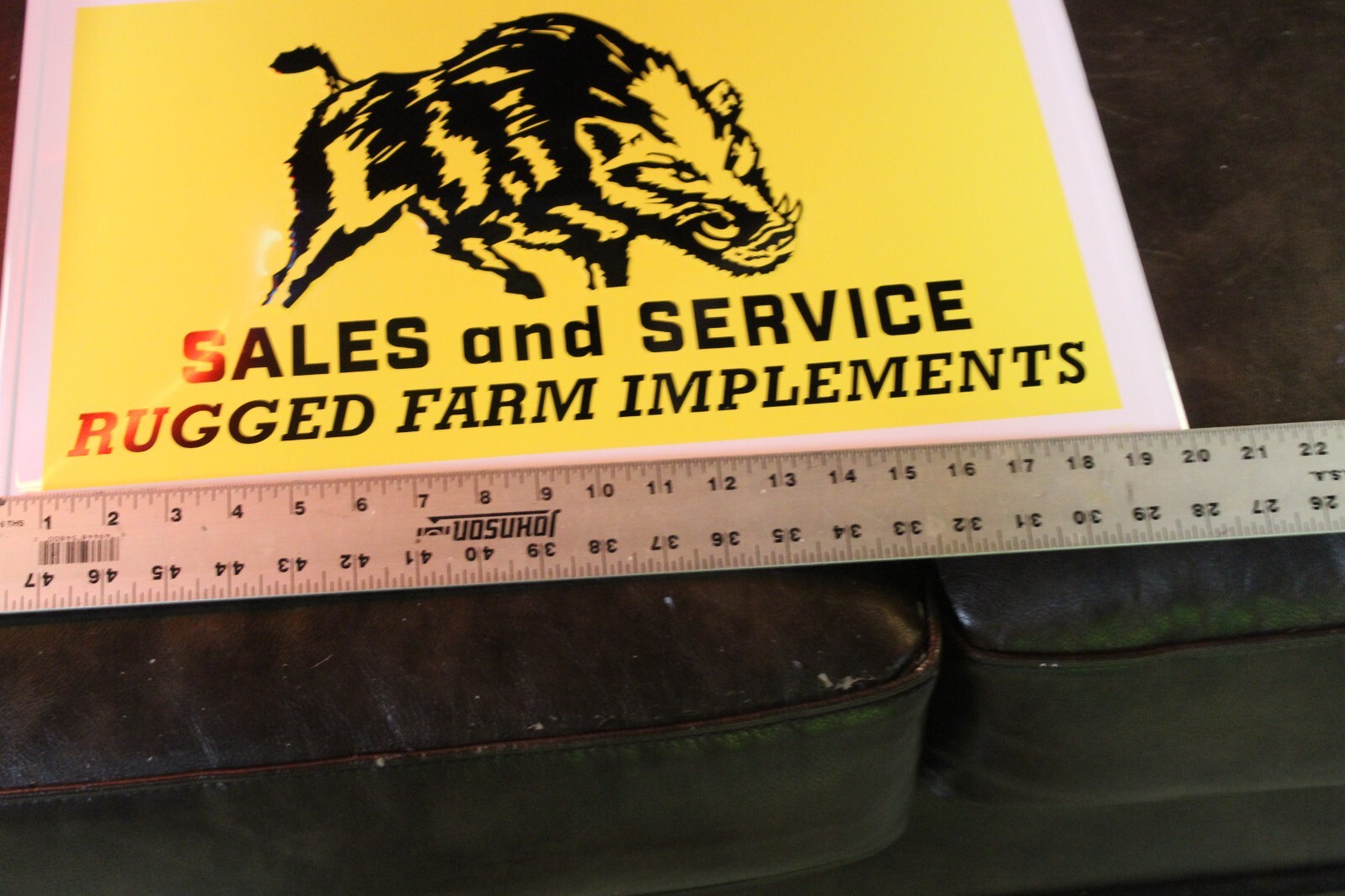 BUSH HOG DEALER FARM IMPLEMENTS EMBOSSED METAL SIGN GAS SERVICE FORD SEED IH OIL