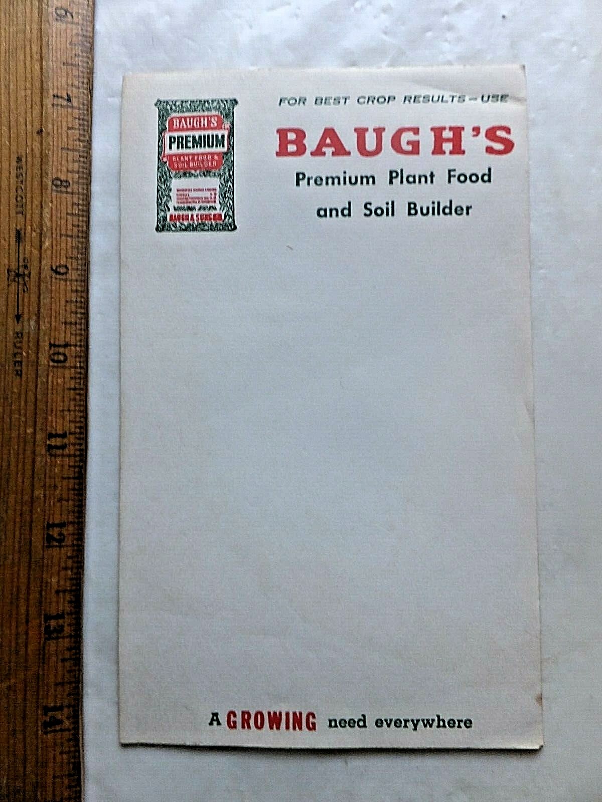 ca.1950&rsquo;s/60&rsquo;s Illustrated Notepad. Baugh&rsquo;s Premium Plant Food. 9 Sheets.