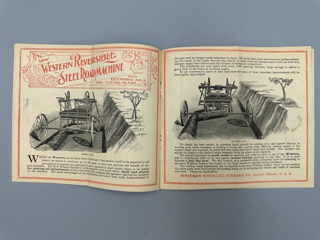 1893 ROAD MACHINE Western Wheel Scraper WORLDS FAIR Catalog Trade Card AURORA IL