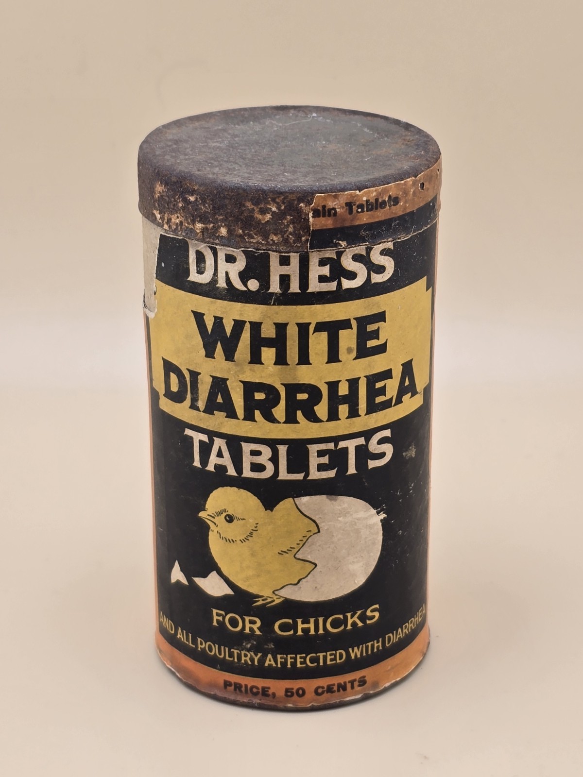 Antique Dr. Hess White Diarrhea Chicks 50 Cts Full Can Farm Medicine