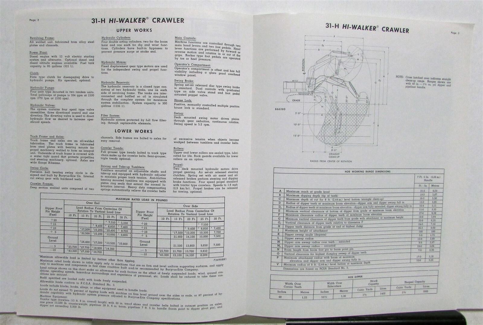 Bucyrus Erie Hi-Walker Crawler Series Two 31-H Sales Construction Specs Folder