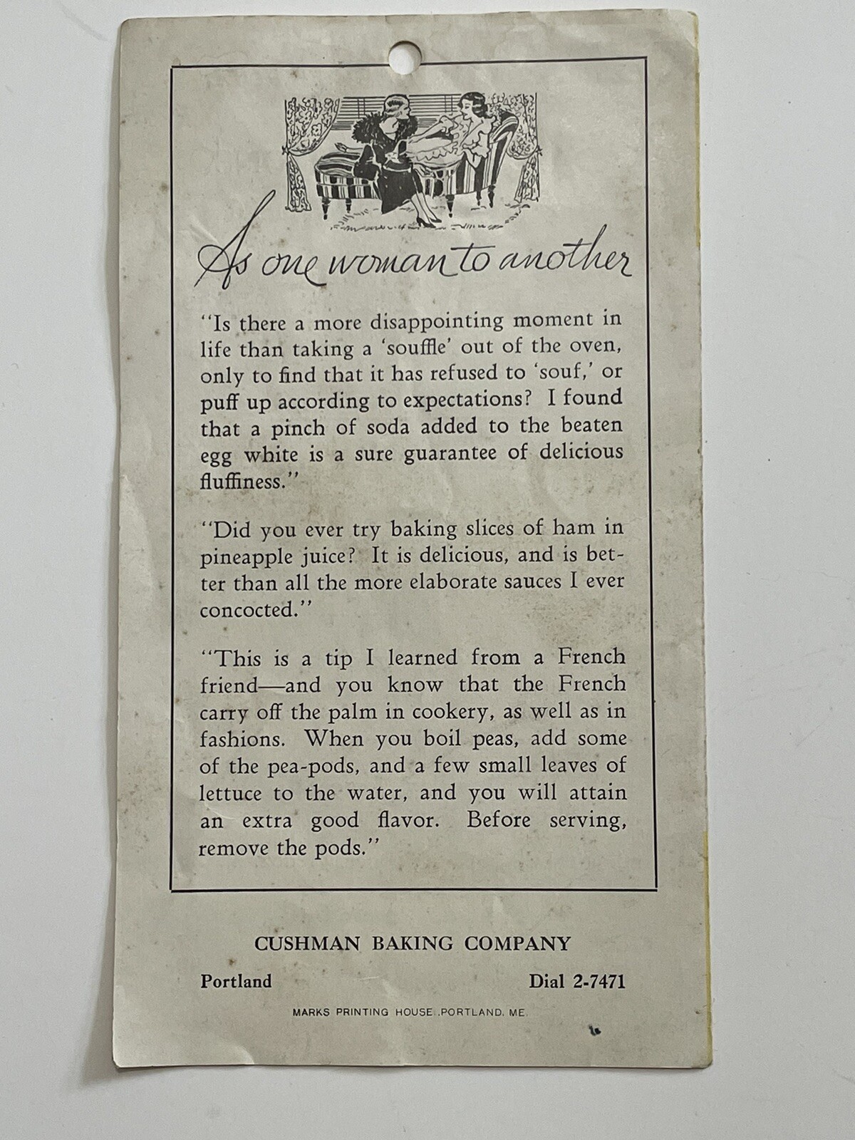 Cushman’s Cookies Portland Maine Weekly Bulletin Suggestions Pricing 1935